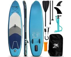 Fitby Sup Board - Surfboard - Paddle board - Opblaasbaar - Verstelbare Peddel - Pomp - Draagtas - Max 150kg - 320X80cm - Blauw