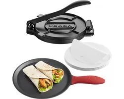 VEVOR Tortilla Press Taco Chapati Maker Deegmaker met Handvat 25cm Grijs Ijzer