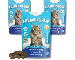 Feline glow complément alimentaire pour pelage de chat - Friandises pour chat - Supplément nutritionnel contre la perte de poils, la peau squameuse, l'irritation rouge, l'atopie, la dermatite - Contient Omega 3, EPA & DHA, biotine, zinc - 90 pièces