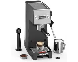 Cuisinart Slim Espresso Pistonmachine voor Espresso Americano en Cold Brew met Geïntegreerde melkopschuimer voor Latte en Cappuccino 15 bar druk bodemloze portafilter Compact design geschikt voor reismokken 1.5L waterreservoir