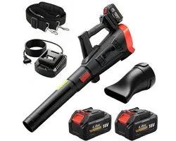 ECTEATOY® Accu Bladblazer 18V - Inclusief 2x 4.0Ah Accu & Lader - Borstelloze Motor 600W - 3 Snelheden - 2 Blaasmonden - Zwart