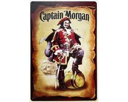 Plaque publicitaire Captain Morgan Rhum Pirate en métal - Plaque murale - Style vintage - Rétro - Décoration murale - Panneau d'affichage - Panneau décoratif - Plaque publicitaire - Nostalgie - Café - Bar - Espace détente - Pub