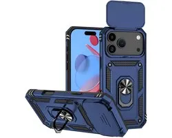 Coverup Hoesje - Geschikt voor iPhone 17 Pro Hoesje - Coverup Armor Ring Kickstand Back Cover met Camera Shield - Blauw
