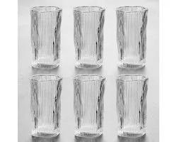 Bricard Ronda Lines Longdrinkglazen - Set van 6 - Geribbeld Glas - Waterglas