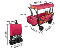 Bolderkar - Bolderwagen - Opvouwbare - Tuinkar - Tuinwagen - Tuintrolley - met Verstelbare Handgreep en Afneembare Luifel - Oxford Stoffen Winkelwagen - voor Outdoor, Camping & Strand - Bolderkarren - Karretje -Draagvermogen 100kg - Rood