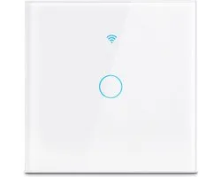TechU™ Touchscreen Wandschakelaar 1 Knop – Wit – Wifi & App – Voice Control met Google Home & Amazon Alexa – 8.5*8.5 cm – Timer Instellen – Hard glaspaneel – Waterdicht