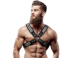 Fetish Submissive Attitude™ - Men's Crossed Chest Eco-Leather Harness With Rivets