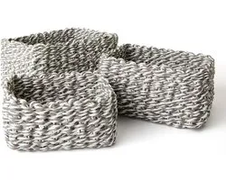 LA JOLIE MUSE /Small Wicker Baskets for Organizing, Recycled Paper Storage Basket, Container Bins for Shelves, Bathroom, Living Room, Organizer, Set of 3, Blue and Dove Grey