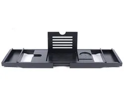JOYNEXTBUY - Badplank Uitschuifbaar - Bamboe – Badbrug 75 tot 110 cm – Bad Caddy met- Opbergruimte – Badkamer Accessoire - Zwart