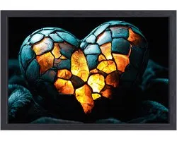 Gloeiend gebroken hartkunstwerk - Hart canvas schilderijen - Wanddecoratie canvas scheuren - Surrealisme - Canvas met baklijst schilderij woonkamer - Decoratie ideeën - Canvas met baklijst 60x40 cm