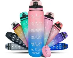 K-MART Bouteille d'eau 1L gourde de sport avec repère temporel motivant, lavable au lave-vaisselle, gourde anti-fuite, sans BPA, non toxique pour la course, le vélo, la salle de sport, l'école et le bureau