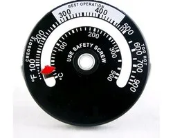 Kachelpijp Thermometer - Houtkachel Meter - Ideale Temperatuur - Magnetische Bevestiging - Zwart