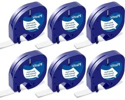 Compatibele Dymo Letratag Label Tape 12mm x 4m - Zwart op Wit - Zelfklevende Plastic Etiketten - 6 Cassettes voor LT-100H LT-100T 200B XR XM
