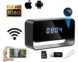 Klok caméra Spy cachée - WiFi avec application - Chargeur USB - Caméra Espionnage - Caméra de sécurité FULL HD 1080P - Incl. Carte Micro SD 64 Go - Vision nocturne - Capteur de mouvement