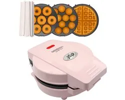 JAP Appliances Dough Joy 3in1 wafelijzer, Donutmaker, cake pop maker - Inclusief Cakepop 50 stokjes - Roze - PFAS-vrij
