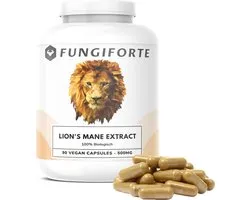 FungiForte - Lion's Mane Extract 500mg - 90 stuks - Non-GMO - Lab Tested - Lion's Mane Capsules - Paddenstoelen Supplement