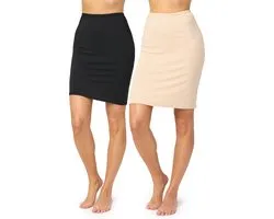 Merry Style Dames Onderrok - kort - elastisch - licht - Viscose - MS-MS10-204-UW - Zwart/Beige (2-Pack) - S