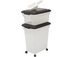 IRIS Air Tight Food container set van 2 - ATS-C - Kunststof - 20 en 45 liter - Transparant/Grijs - Met 1 schepje