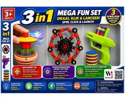 Wevelnit 3-in-1 Mega Fun Set – LED Gyroscope, Transformable Fidget Robot & Foam Disc Launcher – Educational Toy – Gift for Boys and Girls 3+