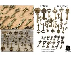 Bob Online ™ - 10 Stuks – Mini - Gemengde Ontwerpen – Vintage Sleutels – Vintage Decoratie Sleutels – Diverse Mini Oude Sleutels – Antieke Sleutels Zink Legering – Sleutel Charms – Doe-het-zelf Antieke Sleutels – Mini Vintage Keys – DIY Antique Keys