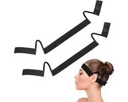 Comfortabele Wig Band met Oorknips, Elastische Hoofdband voor Lace Front Wigs en Accessoires, 2 Stuks, Zwart