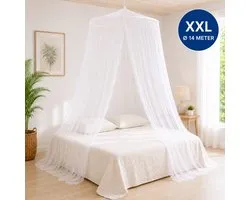 Flystopper Klamboe XXL 2 Persoons K1402 - Muskietennet met Grote Ring 80 cm - Wit Mosquito Net - 300 Mesh - Klamboe Groot voor Reis en Thuis