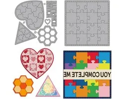 MAYJOYDIY Puzzle Motif Punching Template Geometric Metal Cutting Shapes Square Heart Triangle Hexagonal Motif Puzzle Embossing Carbon Steel Stencils For Cards Making DIY Scrapbooking Album Gift