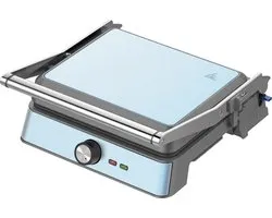 Westinghouse Retro Contactgrill – Panini Grill & Tosti Apparaat – 180° Openklapbaar – 29x24 cm – Instelbare Temperatuur – 2200W – Blauw