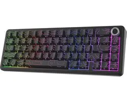 EPOMAKER X AULA F65 PRO Wireless Mechanical Keyboard, 65% Gaming Keyboard, Hot-Swappable, Rotary and Shine-Through Keycaps, RGB, BT/2.4GHz, QWERTY US (Black Topographic, Ice Crystal Switch)