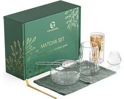 Ghareebo Glazen Matcha Set - Starterkit - Matcha Klopper - Voor Mannen & Vrouwen - Cadeau - 7-Delig - Met E-book