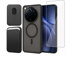 Hoesje + Pasjeshouder + Screenprotector geschikt voor OPPO Find X9 Ultra - Portemonnee geschikt voor MagSafe - Magnetisch - Pasjes Houder - Creditcardhouder - Zwart