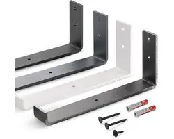 HOLZBRINK Shelf holder, Metal shelf bracket, bookcase kitchen shelf, flower bed, wall bracket black 300mm, 4 pieces, HLR-J-300-9005