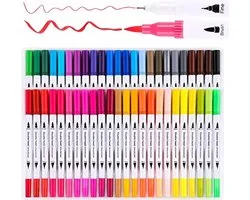 Joyage Twinmarkers Dual-tip markers – 36 stuks - Brush pennen & Fine liners - Fineliners kleur en Brushpennen set – Fineliner set – Twin markers – Stiften voor volwassenen twinmarker stiften kinderen – Penseelstiften Bullet journal pennen accesoires