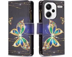 Xiaomi Redmi Note 13 Pro+ 5G - Portemonnee met rits - book-case hoesje - ruimte voor 9 pasjes - Diamant vlinders