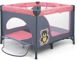 Milly Mally Fun Box - Baby Box - Inklapbaar met matras - Zij-ingang - Veilig en compact - Grijs/roze