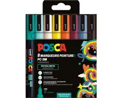 Uni POSCA paintmarker PC-3M | 1 | 5 mm | etui van 8 stuks in geassorteerde Retro kleuren