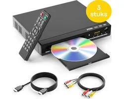 Lecteur DVD Vizual avec HDMI - 3 pièces - Utilisation simple - Full HD 1080P - Sans région - USB - Télécommande incluse - Lecteur CD et DVD