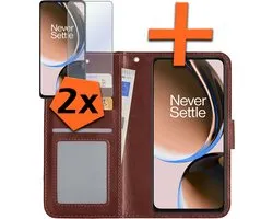 OnePlus Nord CE 3 Lite Cover Bookcase Flip Case Book Cover With 2x Screen Protector - OnePlus Nord CE 3 Lite Case Book Case - Marron