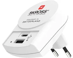 SKROSS Reisstekker Europa 1x USB + 1x USB-C (Front Connection)
