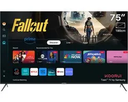 Koorui Tizen by Samsung Smart TV - QLED 4K Ultra HD - 75 pouces/191 cm - Commande vocale - Applications de streaming – AirPlay – Mode hôtel - HDMI x3, USB x2, CI+ - Triple Tuner DVB-T/T2/S/S2/C - Design sans cadre - Assemblé à Eindhoven - K75D5UQ-T8
