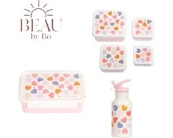 Bundel A Little Lovely Company Back to school set - Drinkfles RVS/4 Snackdozen/Bentobox - Hearts