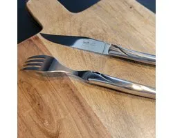 Smith Premium Steakbestekset met Mangohouten Serveerplank / Tapasplank – Pour 6 Personnes – 6 Couteaux à steak et 6 Fourchettes à steak – 13 pièces