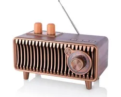 SnelShoppen - Retro Bluetooth-luidspreker-radio walnoothout, vintage FM-radio met 20W dual-speaker stereo, draagbare draadloze muziekspeler voor feest