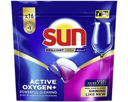Sun - Vaatwascapsules - Brilliant Shine - All-in 1 - een capsule met Active Oxygen+ - 16 Vaatwastabletten