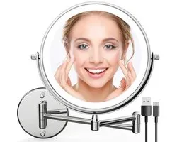 Makeup Mirror with LED Light, SanaWell 8 Inch Double Sided 1X/10x Magnifying Mirror with 3 Color Lights, Touch Control, 360°Rotation Makeup Mirror for Home Bathrom, Shaving Mirror (Chrome
