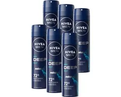 NIVEA MEN Déodorant Spray Deep Black Carbon Beat - Protection 48 heures - Geur aux notes boisées - Avec charbon noir - Antibacterieel - 6 x 150 ml - Pack économique