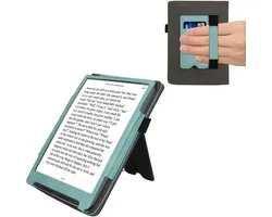 Étui à rabat kwmobile pour liseuse - compatible avec Pocketbook InkPad 4 / Color 3 / Color 2 / Vivlio InkPad 4 / InkPad Color 3 - En similicuir et daim - En vert menthe / gris foncé