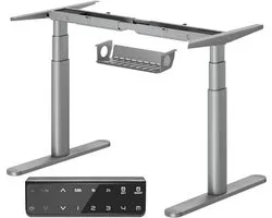MAIDeSITe EL2 Plus Elektrisch bureau met hoogteverstelling, 2 krachtige motoren, elegant ovaal tafelblad, 4 geheugenhoogtes en stootbescherming (grijs)