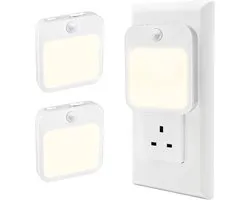 2-Pack Wandstekker Nachtlampjes – Dusk-to-Dawn Sensor – Warm Licht met Verstelbare Helderheid – AAN/UIT/AUTO Standen – Slimme Sensor voor Baby, Gang, Trap, Slaapkamer en Keuken