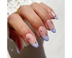 Pack of 24 Almond Nails voor Printing - Blue French False Nails - Star Acrylic False Nails met Designs - Shiny Stiletto Nagels voor Sticking